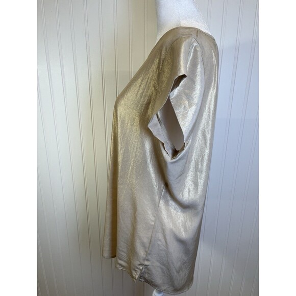 Chicos‎ Gold Shimmer Drita Sand Keyhole Button Back Womens Top SZ 1. Holiday Top - Picture 3 of 8